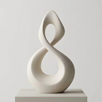 Minimalist Infinity Loop Abstract Sculpture in White Ceramic, Modern Contemporary Art Decor