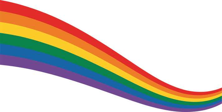 Waving rainbow flag wave ribbon banner background, isolated LGBTQ pride month vector illustration