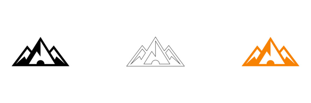 Minimal mountain triangle icons in different styles isolated on transparent background, Vector