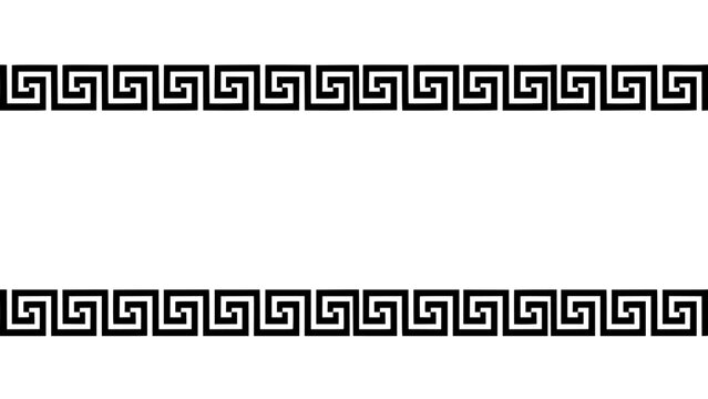 Border Design Featuring Symmetrical Black and White Geometric Greek Key Pattern with Repeating Squares and Lines for Decoration