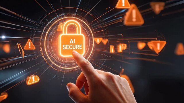 Hand touching digital padlock with AI secure label