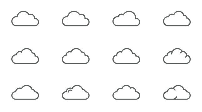 Collection of simple cloud shape outline icons.