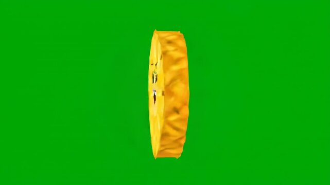 Animated pineapple slice character rotates with happy expression on green screen background