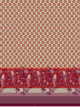 Seamless textile pattern with parrots and floral elements