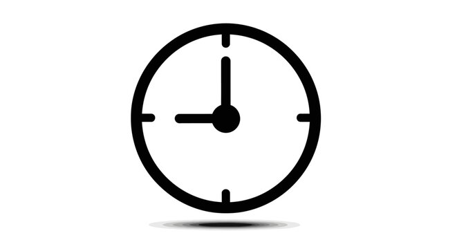Minimalist black clock icon showing nine o'clock on white background