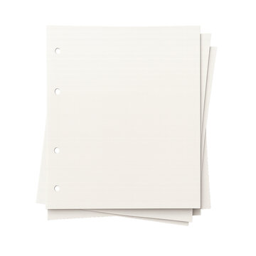 Stack of blank white paper sheets with punched holes on left margin stationery supplies document organization academic