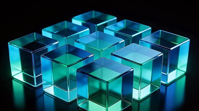 Blue Glass Cubes on Black Surface