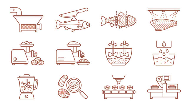 Industrial food processing machine icons.