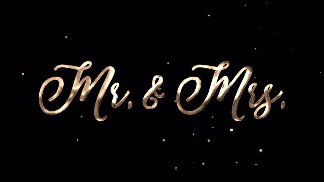 Mr & Mrs Gold Handwriting Animation with brush strokes particles rendered in 4K resolution transparent background