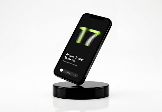 Phone Screen Mockup on Round Black Stand