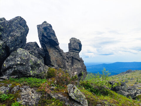 Rocky landscape on the slopes of the Ural Mountains.