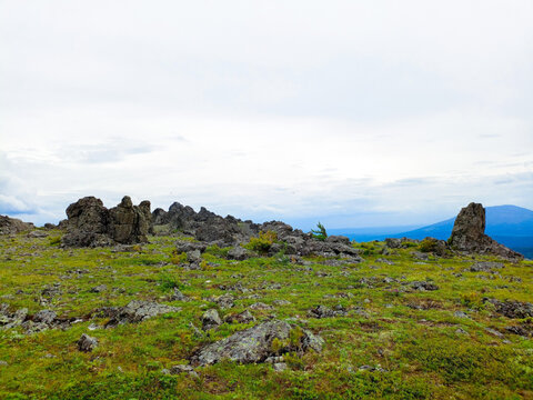 Mountain landscape on a cloudy day.