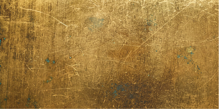 A close-up, textured view of a scratched and weathered golden metallic surface, revealing subtle imperfections and a rich, antique patina.