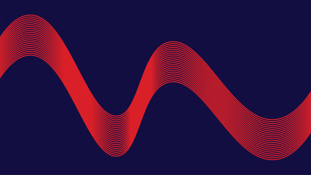 Abstract red wave background with smooth gradient curves on dark blue minimal design for creative digital artwork