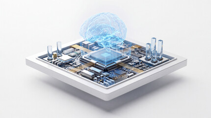 Fototapeta premium Artificial Intelligence Processor with Digital Brain on Advanced Microchip and Semiconductor Circuit Board