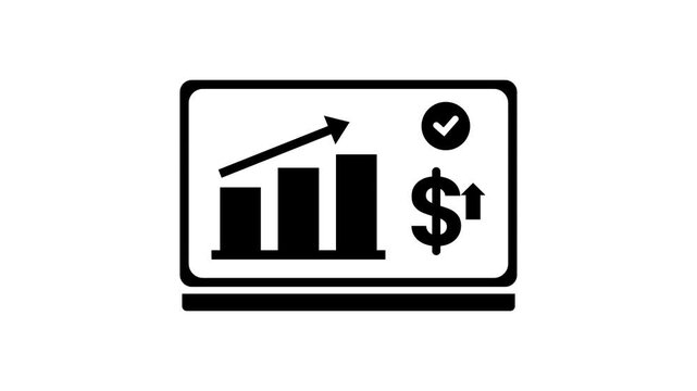 Financial Growth Laptop Animation with Rising Bar Chart and Dollar Sign Icon Vector Motion Graphic