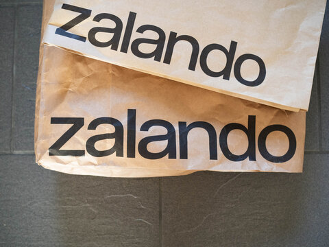 Zalando paper shopping bag for online fashion retail and ecommerce delivery, European online shopping, Amsterdam the Netherlands, 25 June 2026 