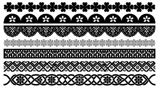 Set of Decorative Black Lace Borders and Dividers Silhouette Vector Illustrations