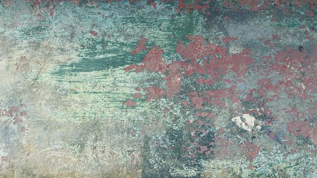 Background of paint flaking and rust panning shot movement wallpaper and abstract colour and surface.