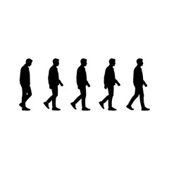 Obraz premium Business people walking, silhouette icons, black, white background, office workers, professionals