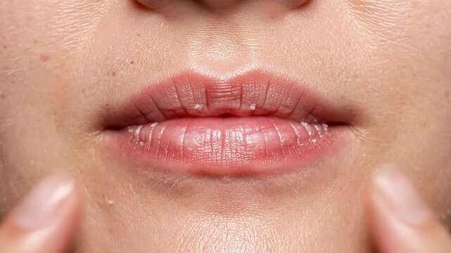 Close-Up Macro Shot Of Dry Chapped Lips With Vertical Lines In A Seamless Loop For Beauty And Skincare Concepts
