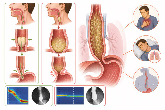 Achalasia esophagus swallowing disorder illustration