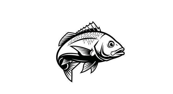 Detailed sea bream or snapper fish side view graphic illustration.