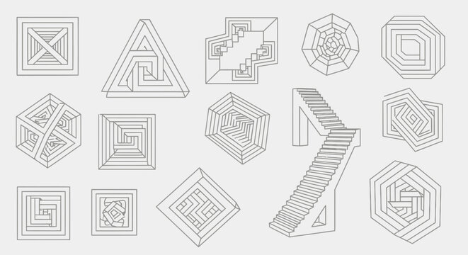 Geometric Optical Illusion Art: Impossible Shapes & Staircases