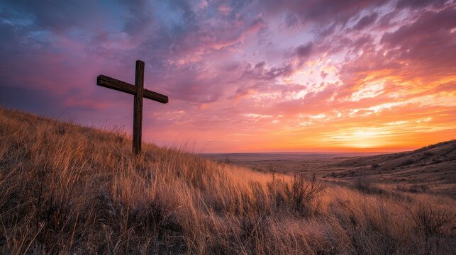 Calvary Hill Cross Silhouette Beneath a Dramatic Dusk Sky