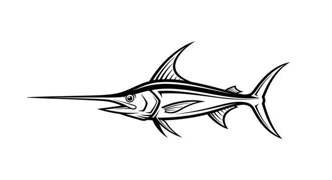 Detailed black and white swordfish profile logo design element.