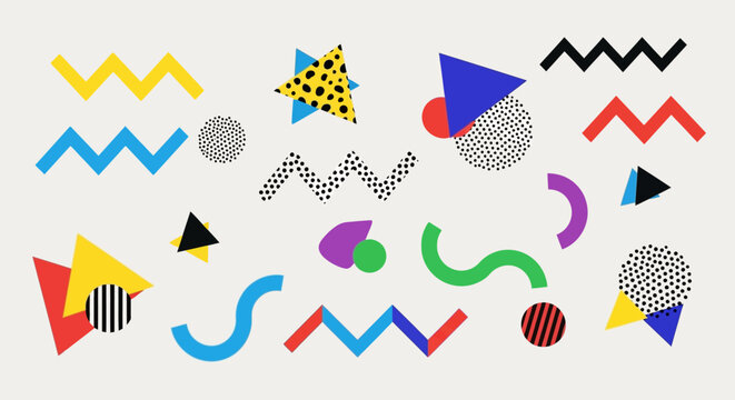 Retro Memphis Style Abstract Shapes, Geometric Patterns, Memphis Design Elements
