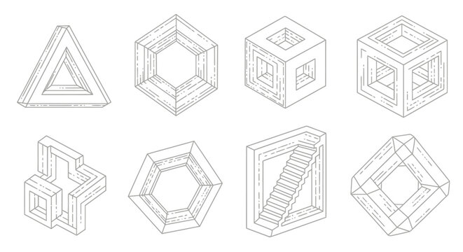 Impossible 3D Geometric Shapes - Pen Drawing Style