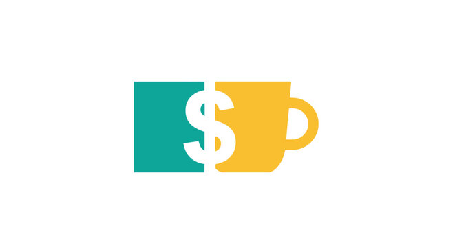 Dollar sign cash bill merged with a coffee cup icon.