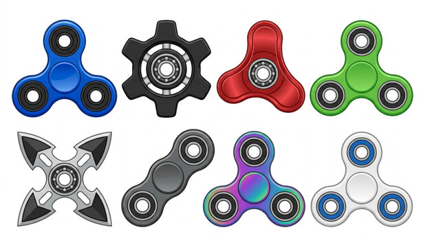 Fidget Spinners Vector Illustration Set Isolated on White Background