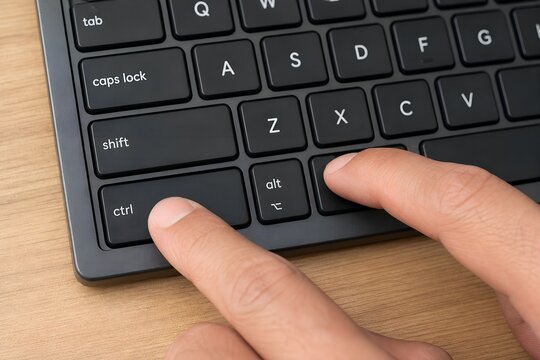 Photorealistic Fingers Pressing Ctrl+C Keyboard Shortcut Keys