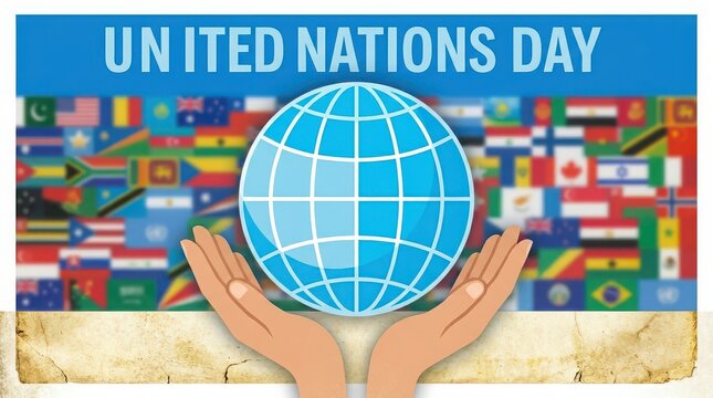United nations day illustration with hands holding a globe