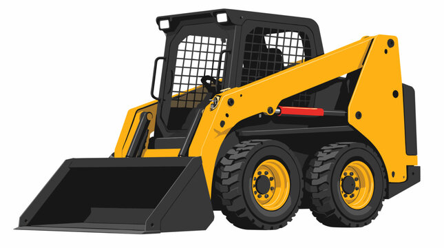 Compact Skid Steer Loader: A yellow and black compact skid steer loader with a front bucket is depicted, ready for various construction and landscaping tasks.