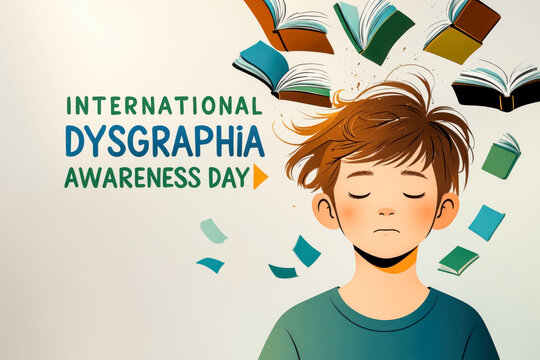 Banner poster postcard card international dysgraphia awareness day, reading problems AI Generative