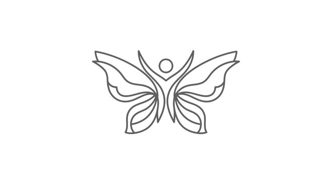 Elegant line art butterfly logo with central human figure silhouette.