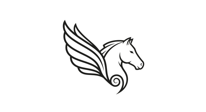 Elegant winged horse pegasus line art logo.