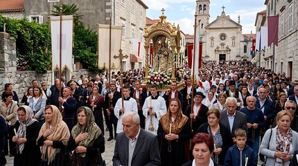 Fototapeta premium Traditional religious procession through a historic european town