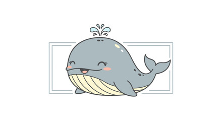 Naklejka premium Cute cartoon whale spraying water, happy, smiling, isolated on white background, vector illustration