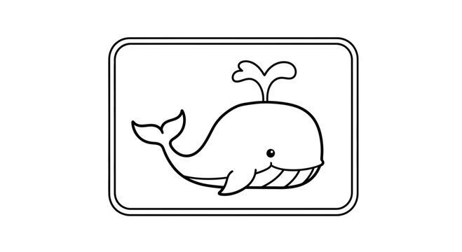 Cute cartoon whale illustration, simple line art, isolated on white background, suitable for kids
