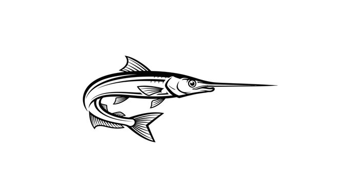 Leaping swordfish vector graphic for sport fishing branding.