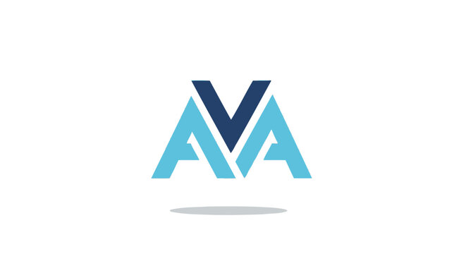 Geometric blue AVA monogram logo with depth shadows.