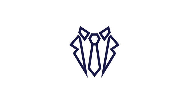 Geometric blue line art suit jacket and tie logo.