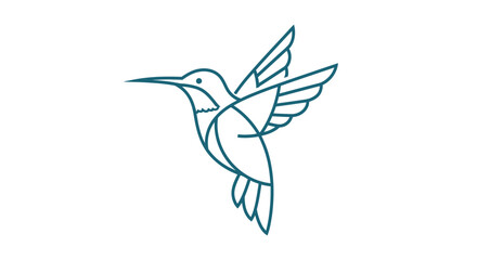 Fototapeta premium Geometric hummingbird line art logo in teal color.
