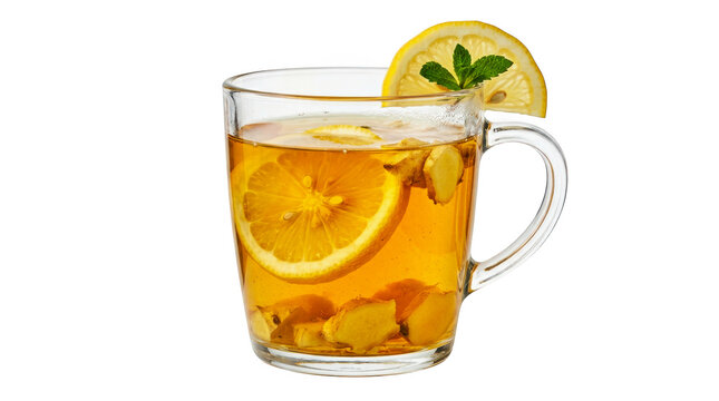 Ginger tea with lemon in glass mug isolated PNG for cafe menu