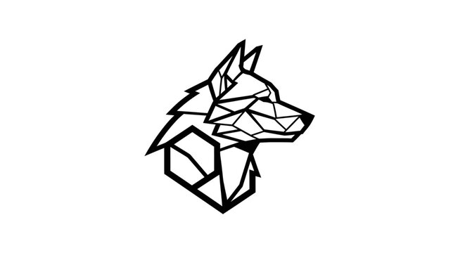 Geometric polygonal wolf head logo icon black line.