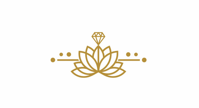 Gold lotus flower logo with diamond gemstone top.